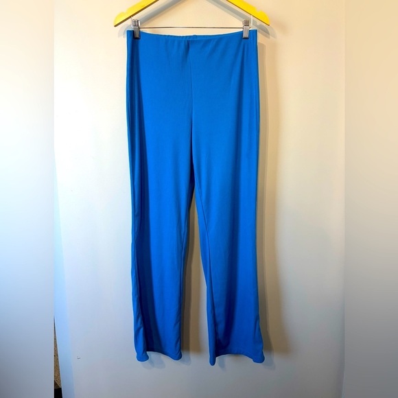 H&M Pants - H&M Blue High-rise Ribbed wide leg pants sized medium